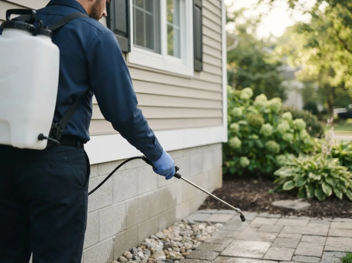 Pest control technician inspecting a home in The Colony, TX